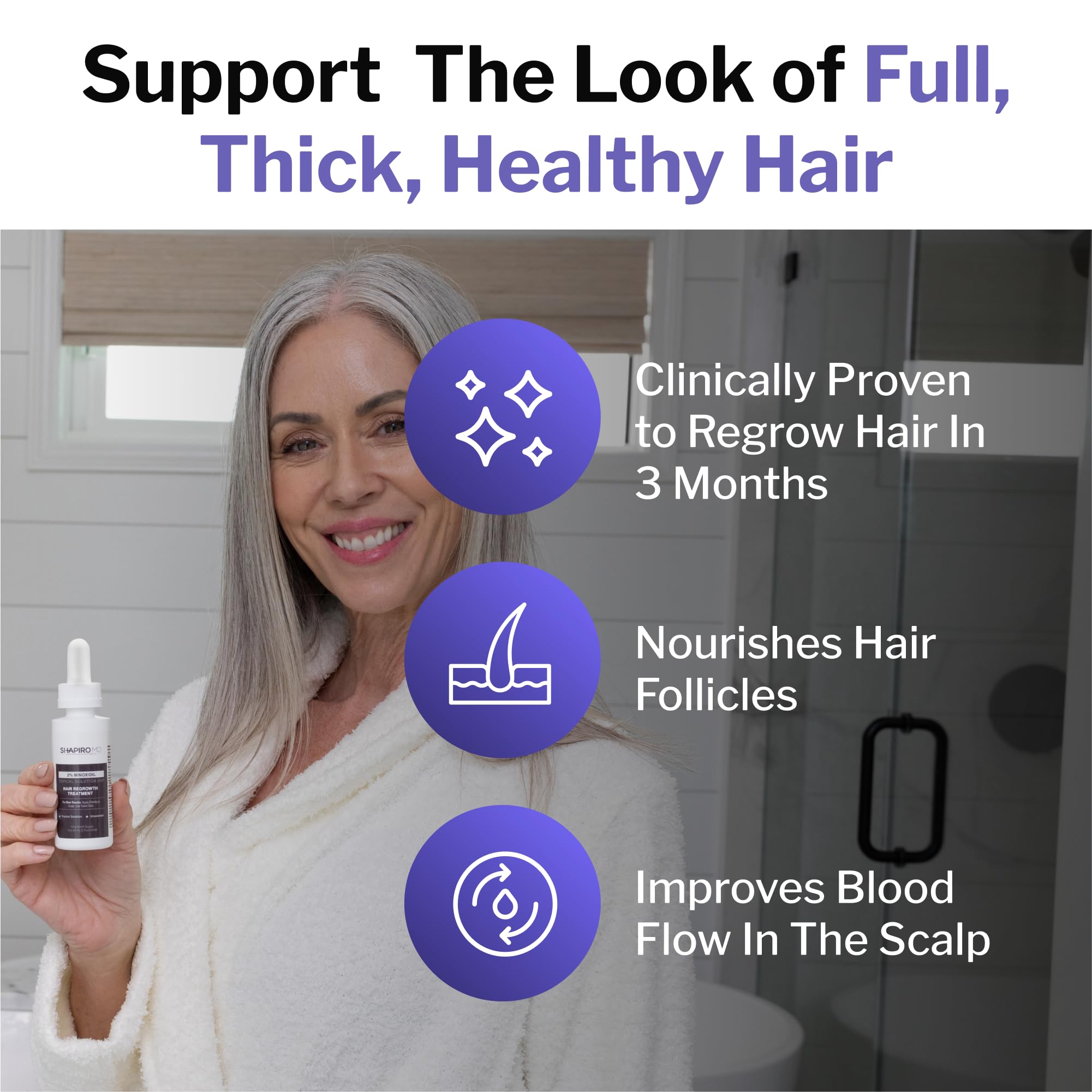 Shapiro MD Minoxidil 2% hair strands close-up showing density
