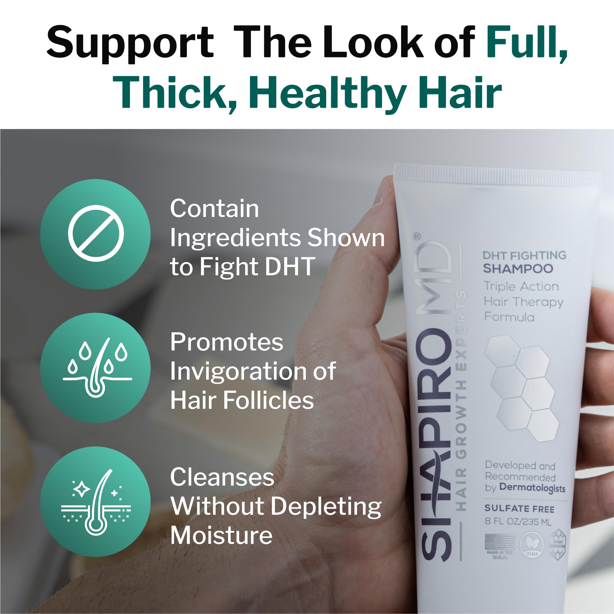 Shapiro MD Shampooing sans parabènes et sulfates, soin respectueux.