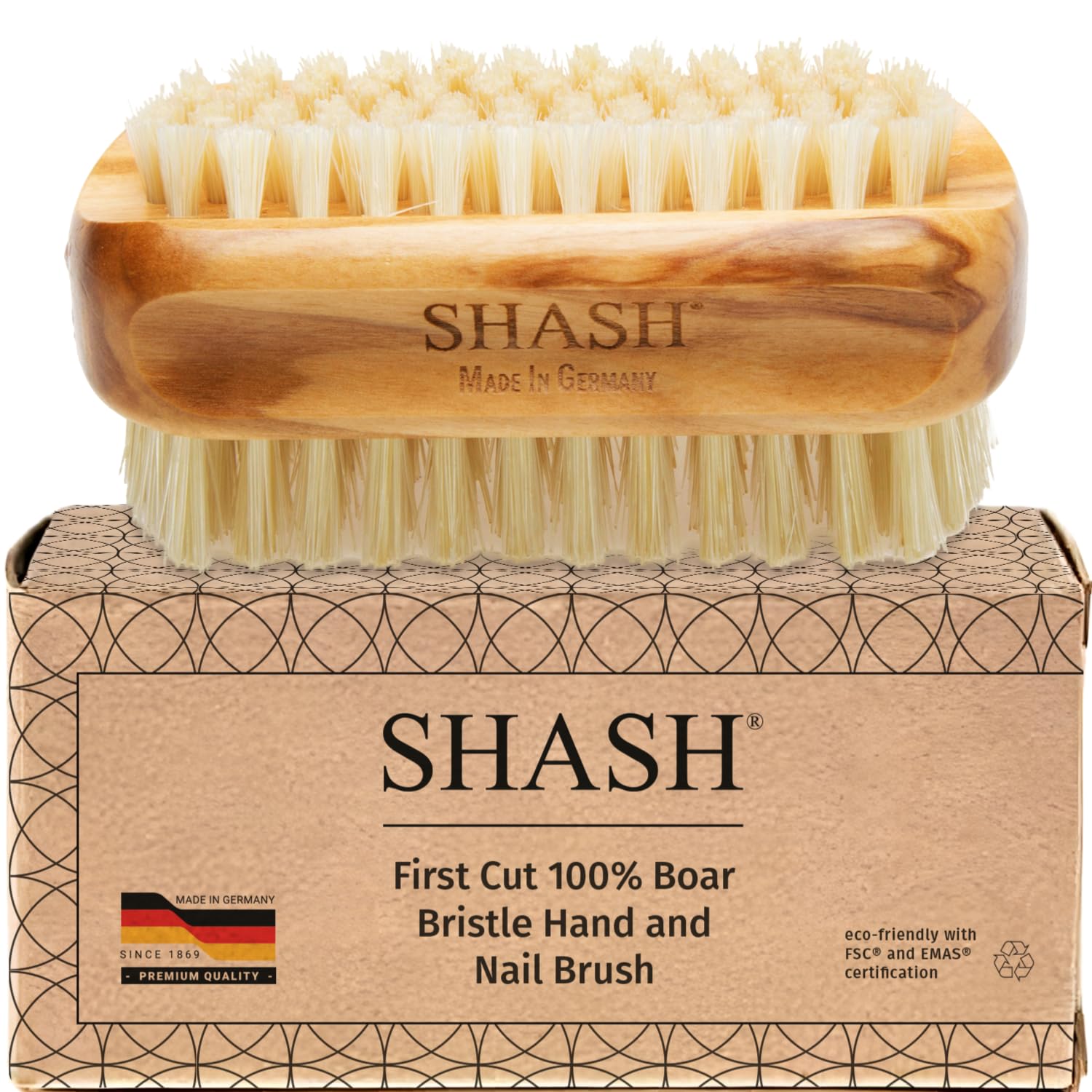 Brosse SHASH en poils de sanglier – nettoyage précis autour des ongles.