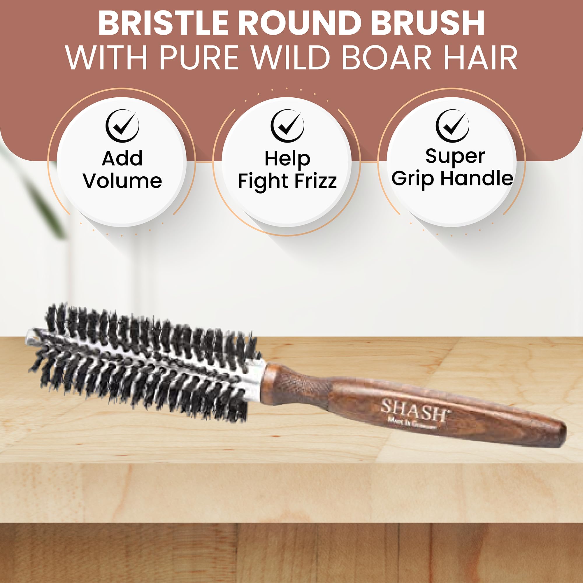 SHASH brosse ronde bois de hetre ecologique pour durabilite.
