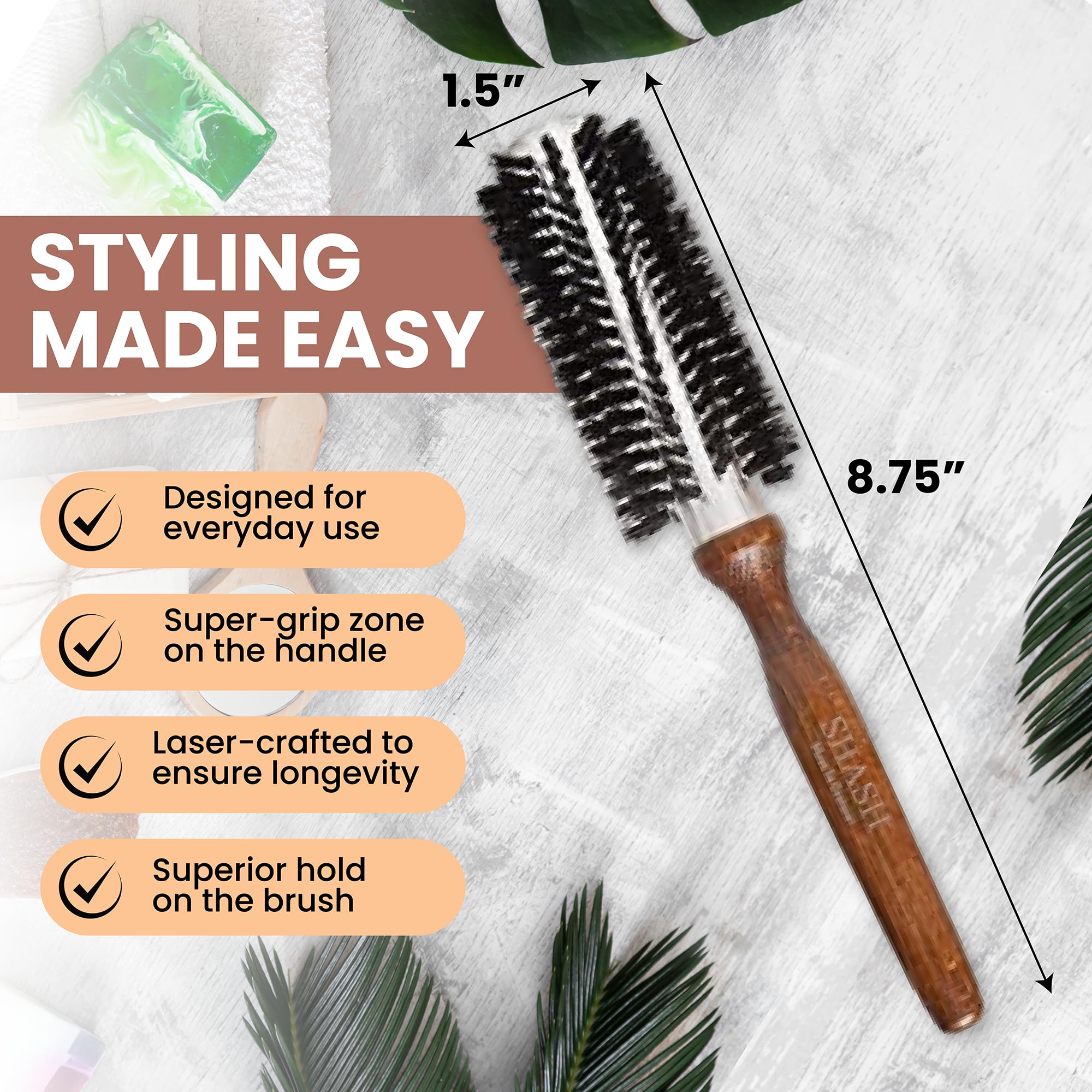 SHASH brosse ronde brillance naturelle et douceur des cheveux.