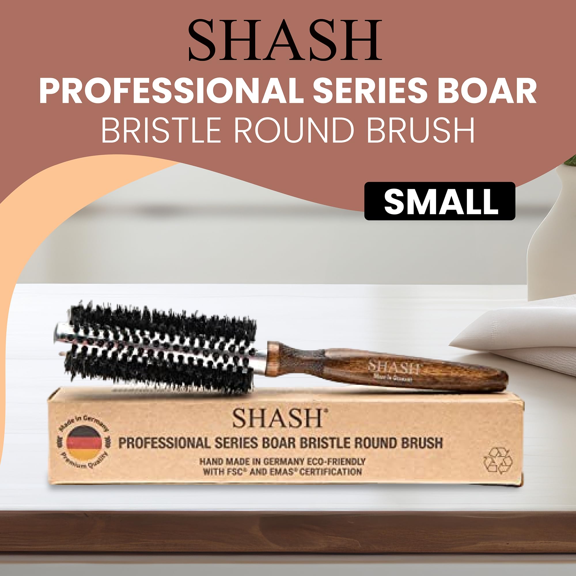 SHASH brosse ronde poignée ergonomique pour un coiffage rapide.