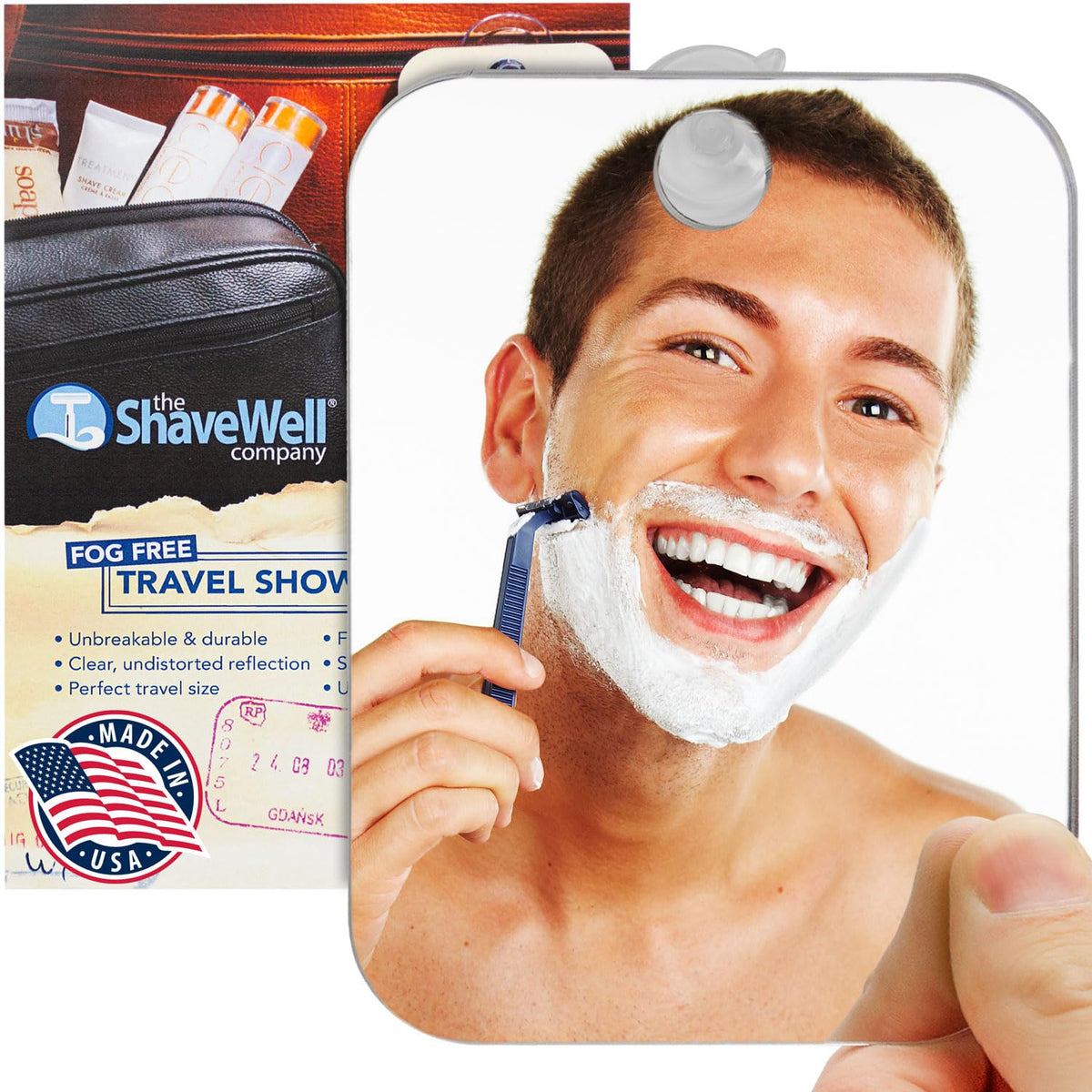 Miroir Shave Well antibuée-douche-portable pour un rasage clair.