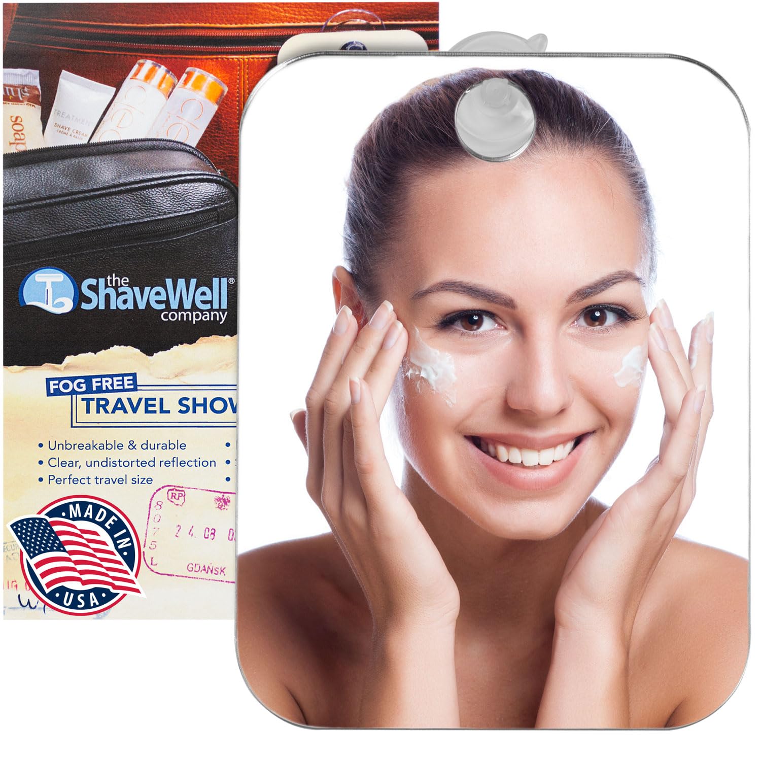 Miroir Shave Well, dimensions 6x4 pouces, compact et pratique.