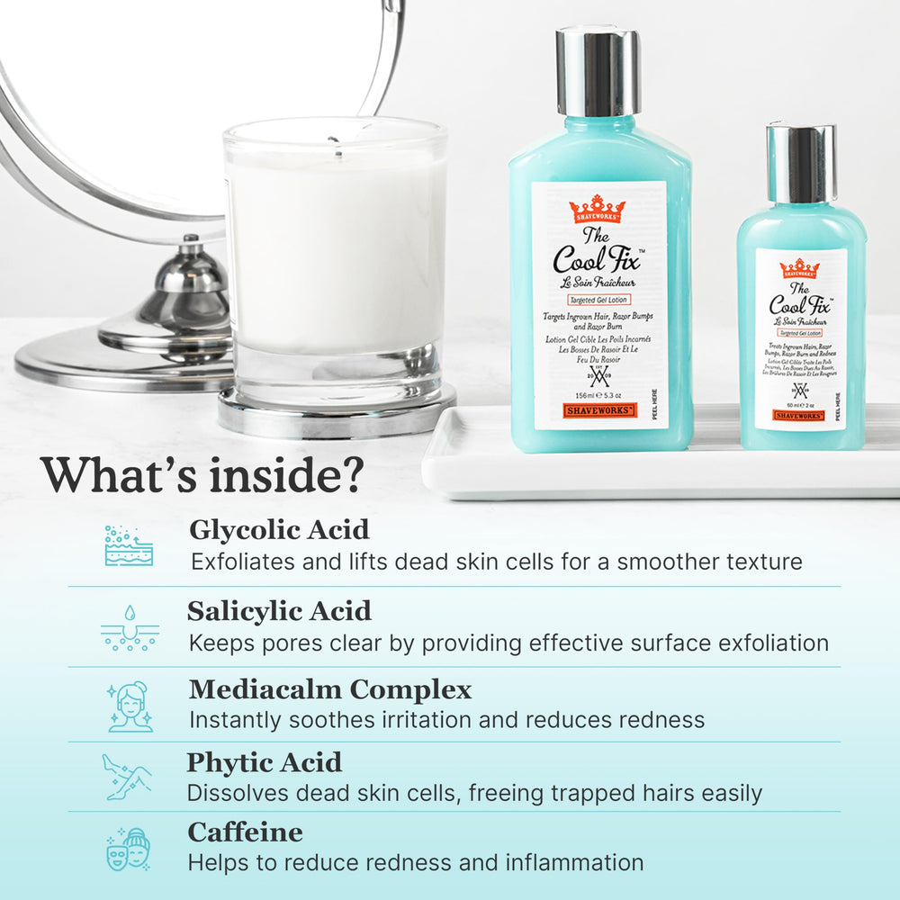 Shaveworks The Cool Fix, acide glycolique et salicylique exfolie et prévient les poils incarnés