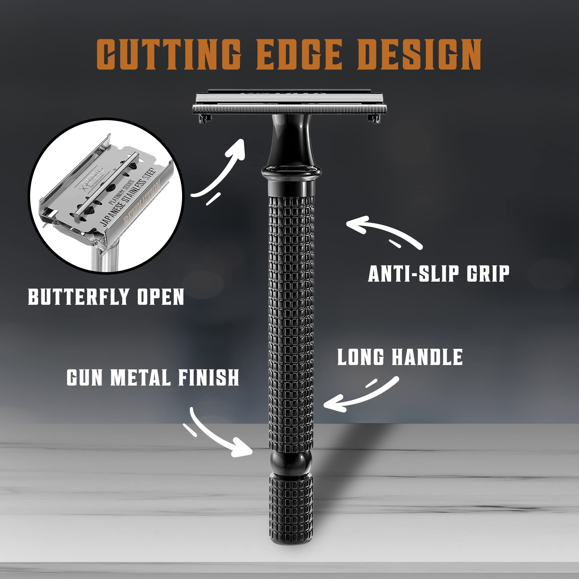 SHAVING REVOLUTION poignee longue ergonomique offrant une prise en main stable