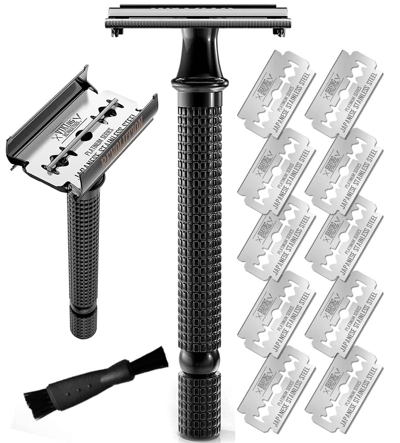 SHAVING REVOLUTION rasoir double tranchant avec poignee longue et ouverture papillon pour un rasage précis