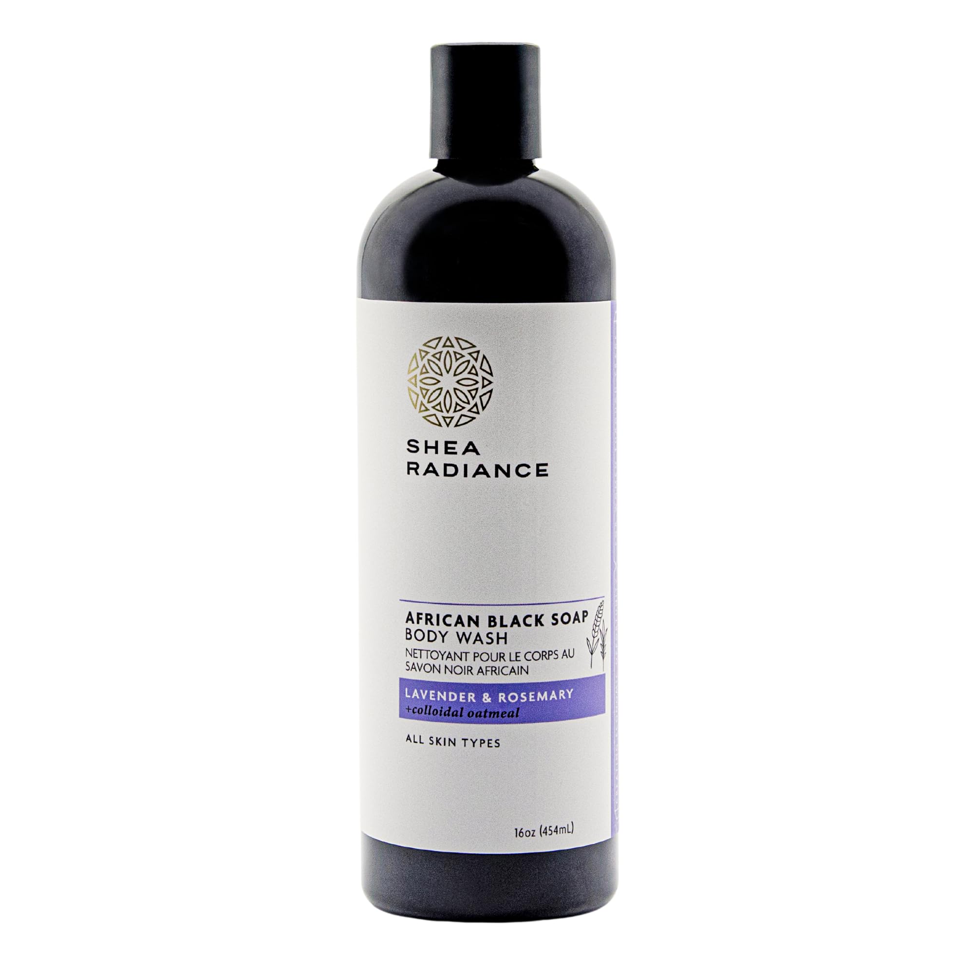 Shea Radiance African Black Soap Body Wash bottle front for detoxifying cleanse.