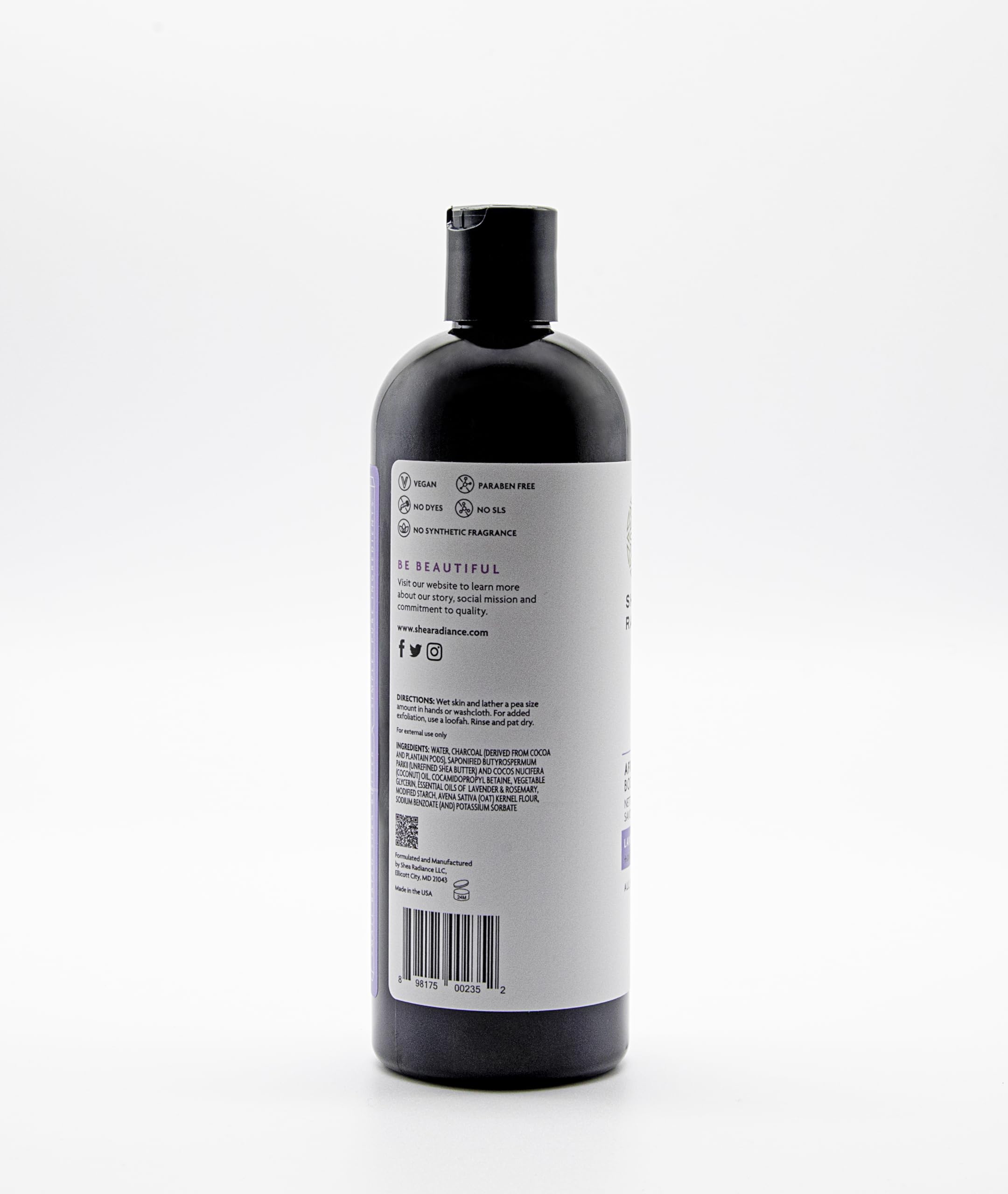 Shea Radiance body wash being poured to create luxurious foaming lather.