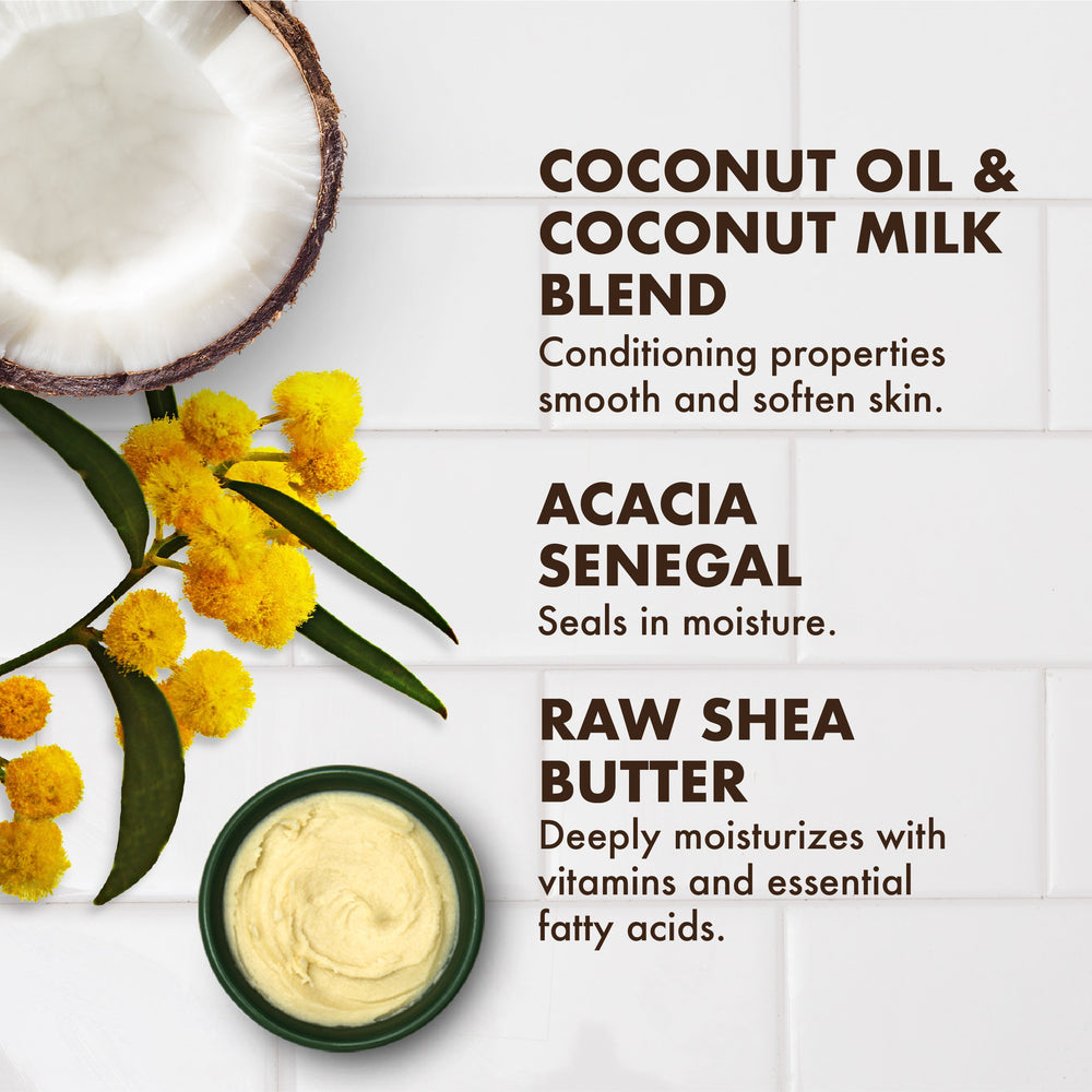 SheaMoisture application sur corps avec gant pour nettoyage en douceur.