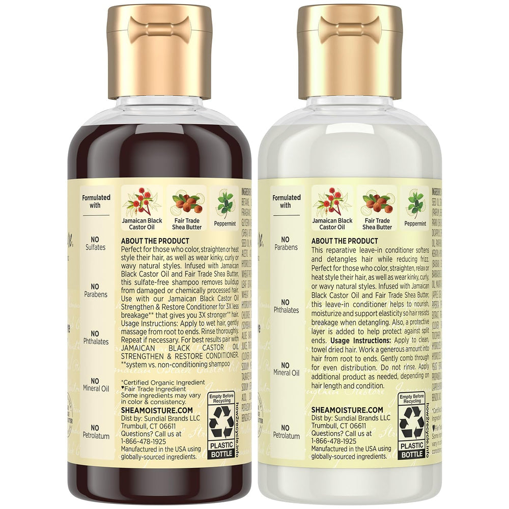 Soin sans rinçage SheaMoisture voyage, bouteille compacte, démêlage facilité.