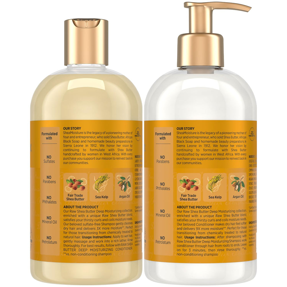 Après-shampooing SheaMoisture, bouteille montrant hydratation profonde pour boucles