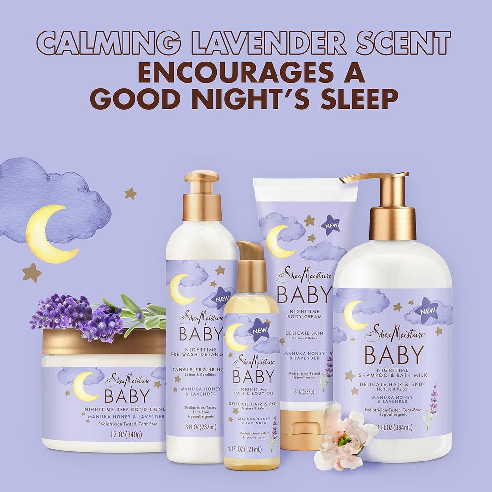 Ingrédients Manuka Honey et Lavande SheaMoisture Bebe pour peau douce.