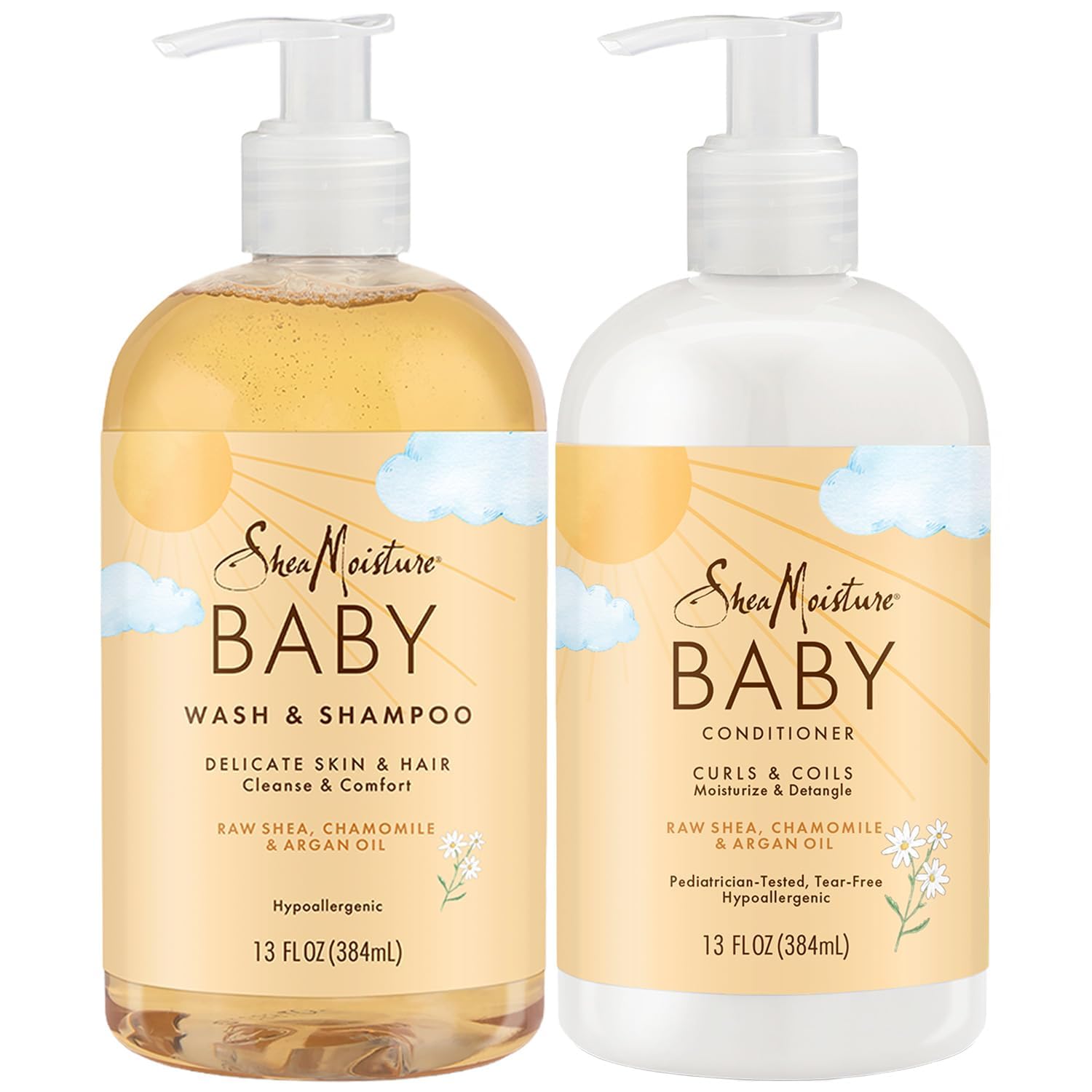 Shampoing-douche sans larmes SheaMoisture pour bébé, douceur et propreté délicates.