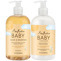 Shampoing-douche sans larmes SheaMoisture pour bébé, douceur et propreté délicates.