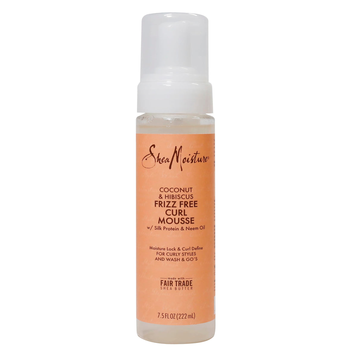 SHEA MOISTURE Mousse Coco et Hibiscus en bouteille, réduisant possiblement les frisottis.