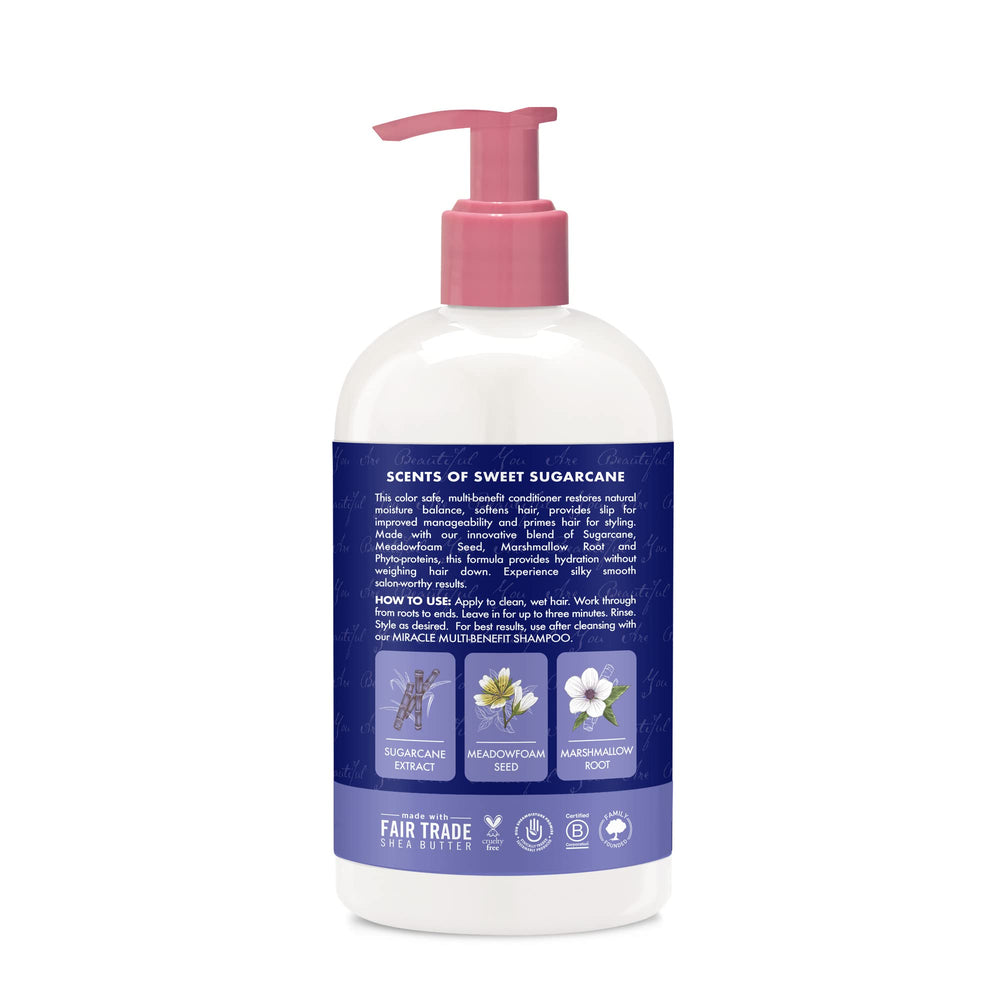SheaMoisture, conditionneur sans sulfates, flacon simple, démêlage facilité et brillance naturelle.