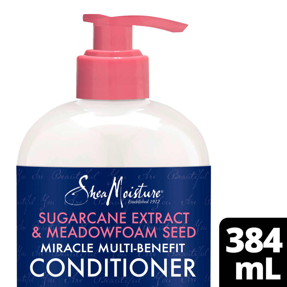 SheaMoisture, conditionneur sucre de canne et graines de meadowfoam, flacon coloré, hydratation douce.