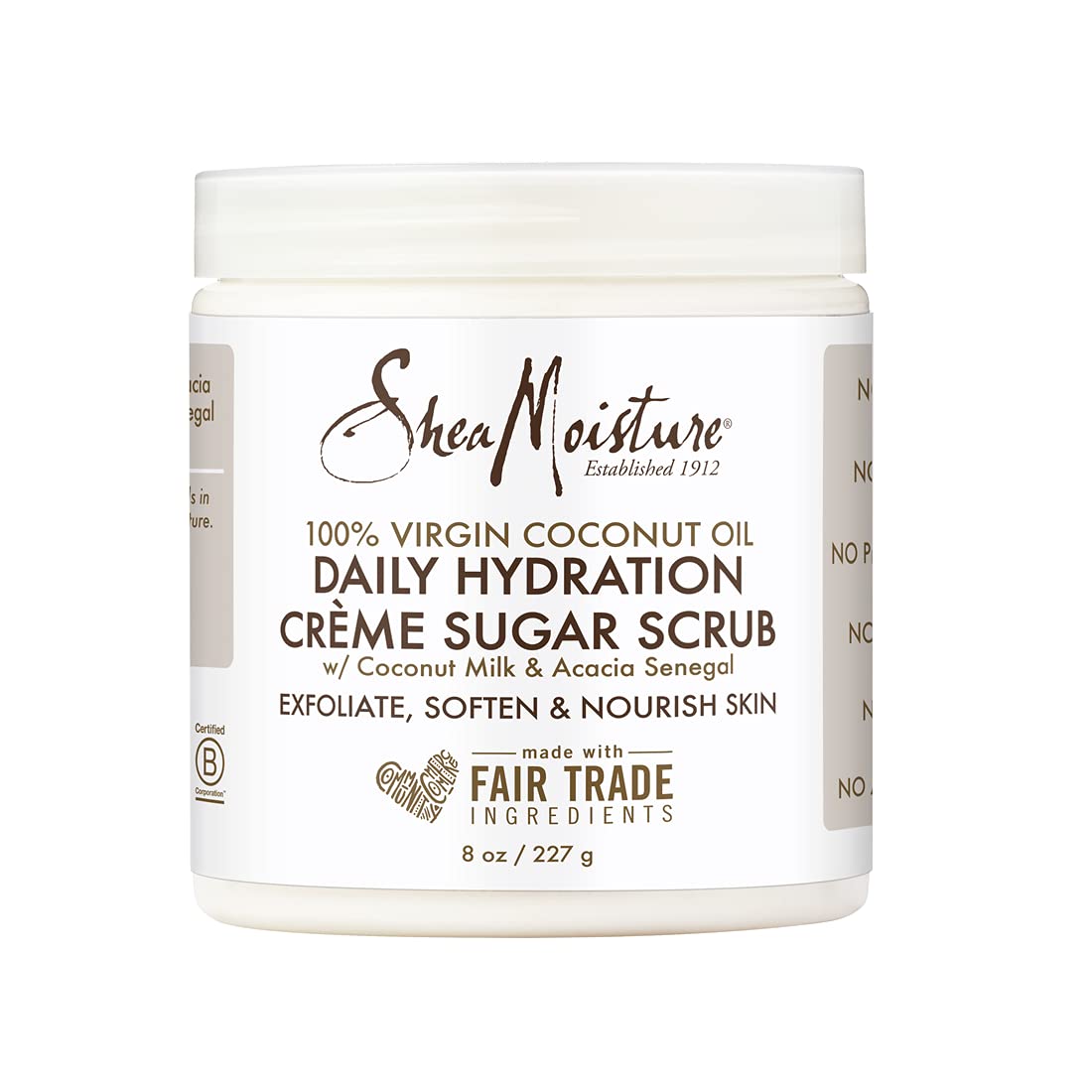 SheaMoisture Daily Hydration Crème Sugar Scrub, flacon visible, exfolie en douceur et hydrate.