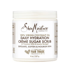 SheaMoisture Daily Hydration Crème Sugar Scrub, flacon visible, exfolie en douceur et hydrate.
