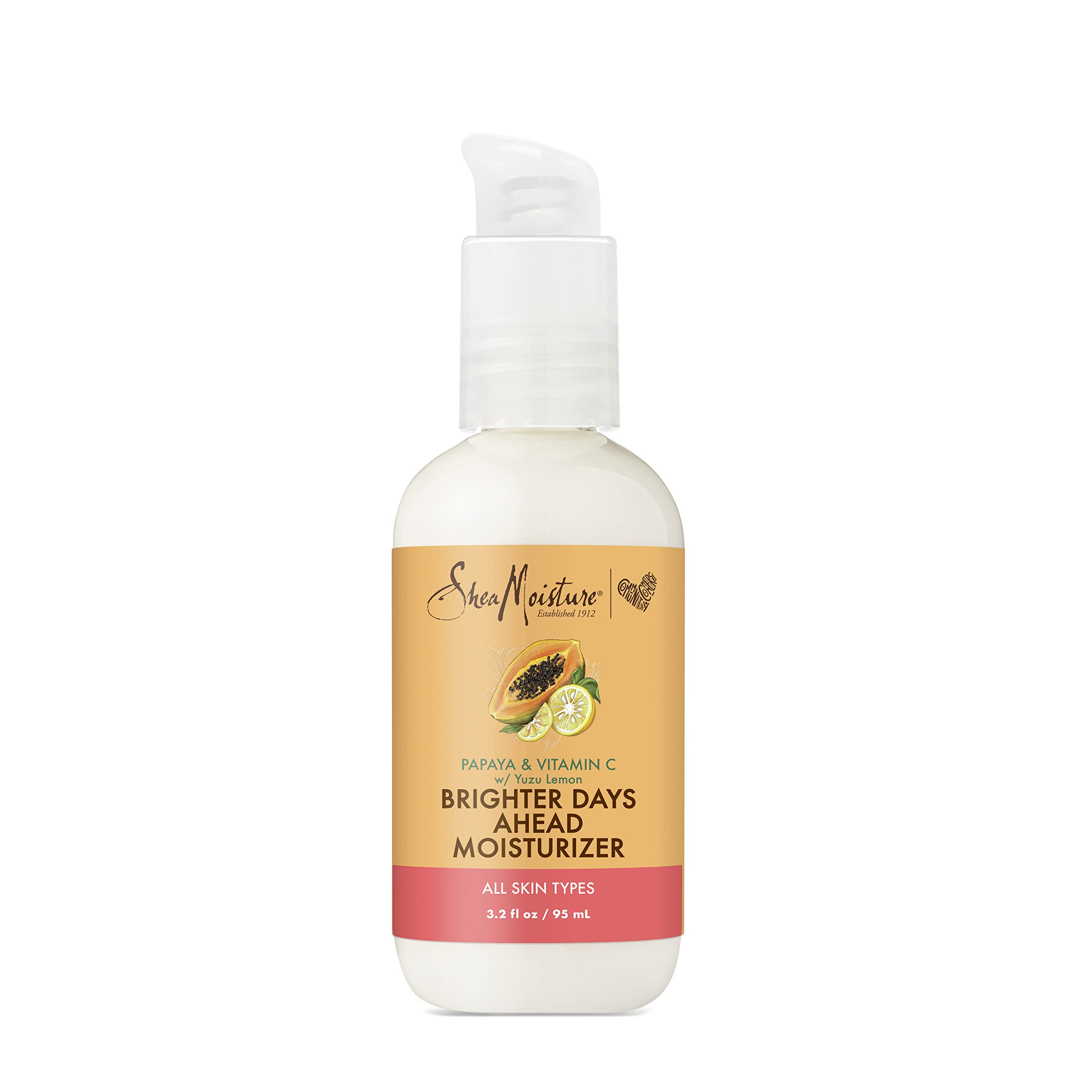 SheaMoisture crème visage Papaye Vitamine C — bouteille montrant texture légère et hydratation