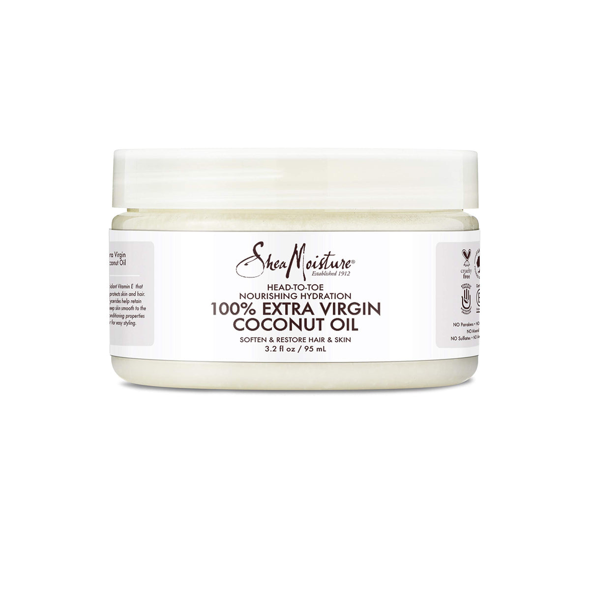 Huile de coco SheaMoisture, bouteille-pour, hydrate rapidement peau et cheveux.
