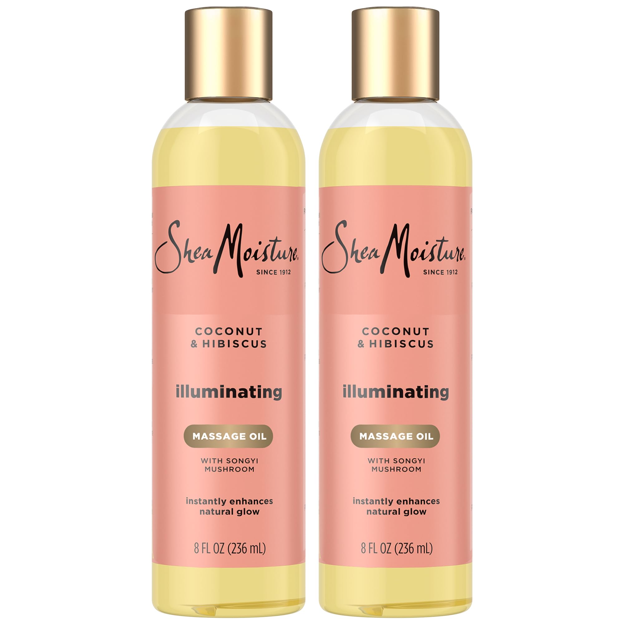 Huile de massage SheaMoisture illuminante, bouteille 8 onces, hydrate durablement la peau.