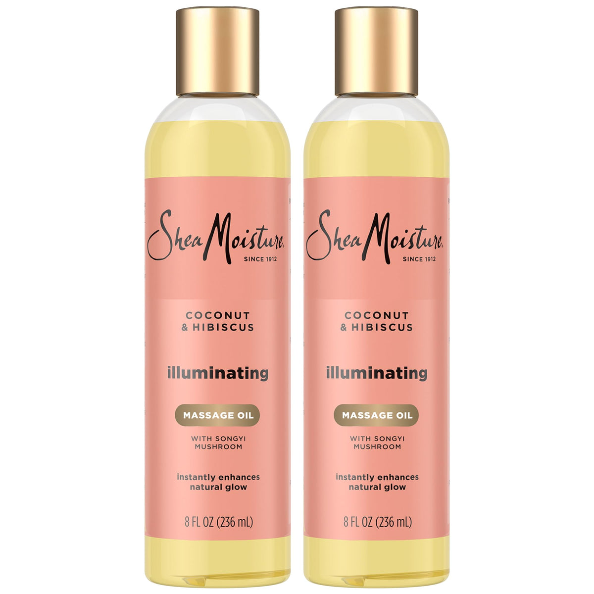 Huile de massage SheaMoisture illuminante, bouteille 8 onces, hydrate durablement la peau.