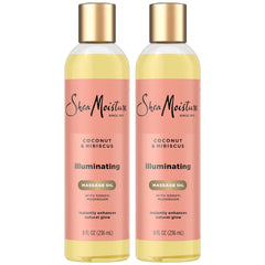 Huile de massage SheaMoisture illuminante, bouteille 8 onces, hydrate durablement la peau.