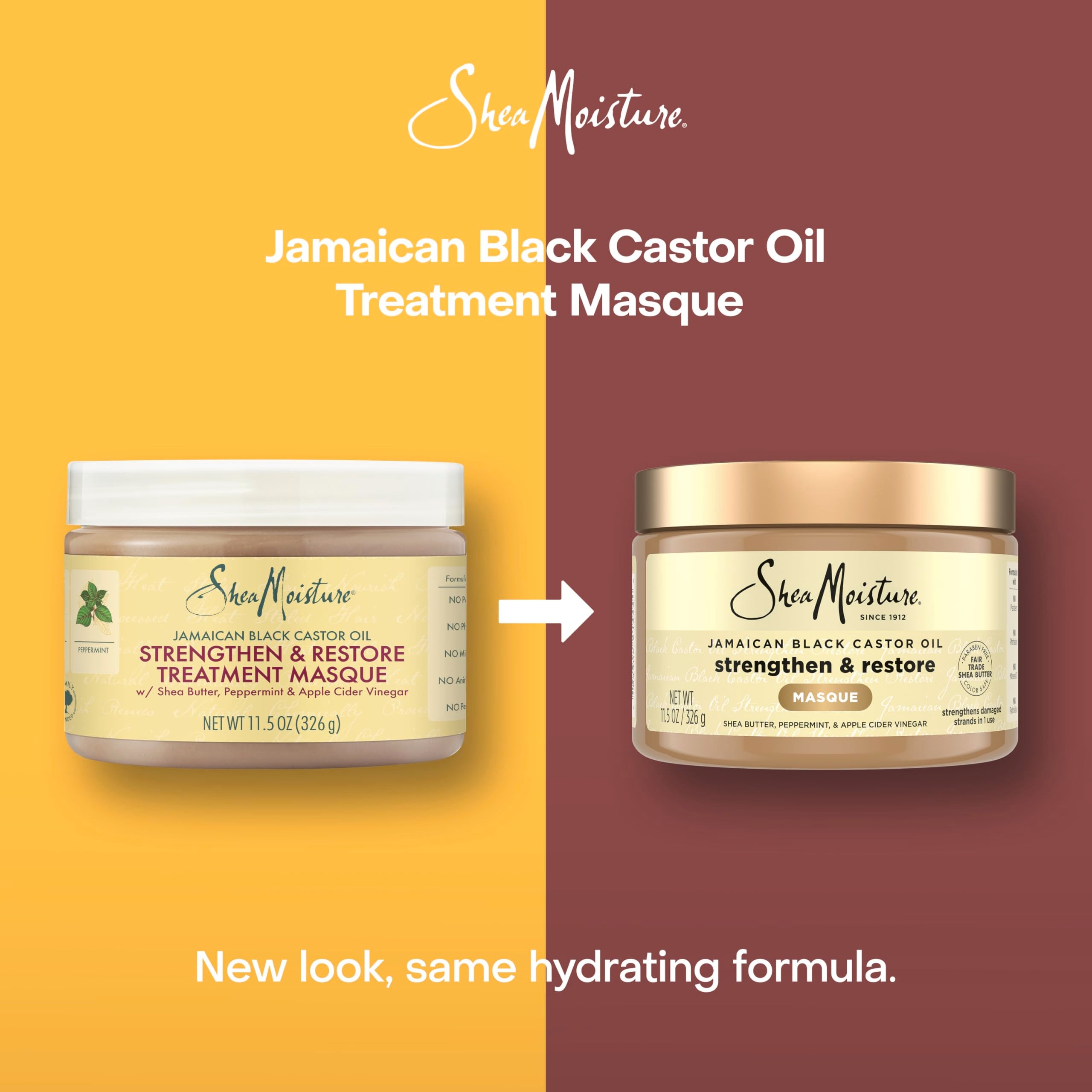Bouteille SheaMoisture Ricin Jamaïcain, soin nourrissant pour cheveux fragiles.