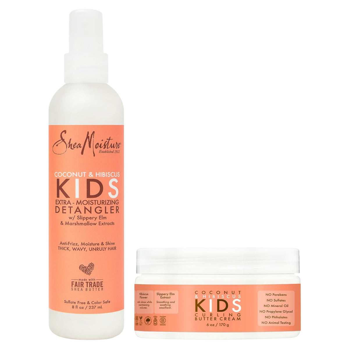 SheaMoisture Kids Curling Butter Cream bottle delivering frizz control for defined, soft curls.