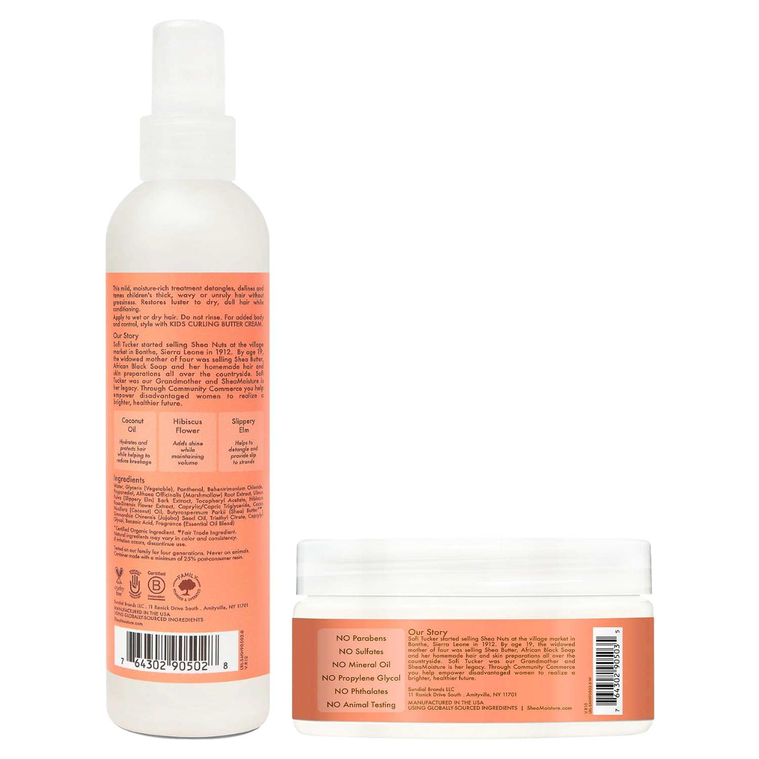 SheaMoisture Kids Coconut Hibiscus Detangler Spray bottle easing combing on thick hair.