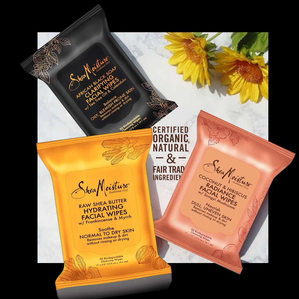 Lingettes pratiques à emporter SheaMoisture, idéales en voyage et en déplacement.