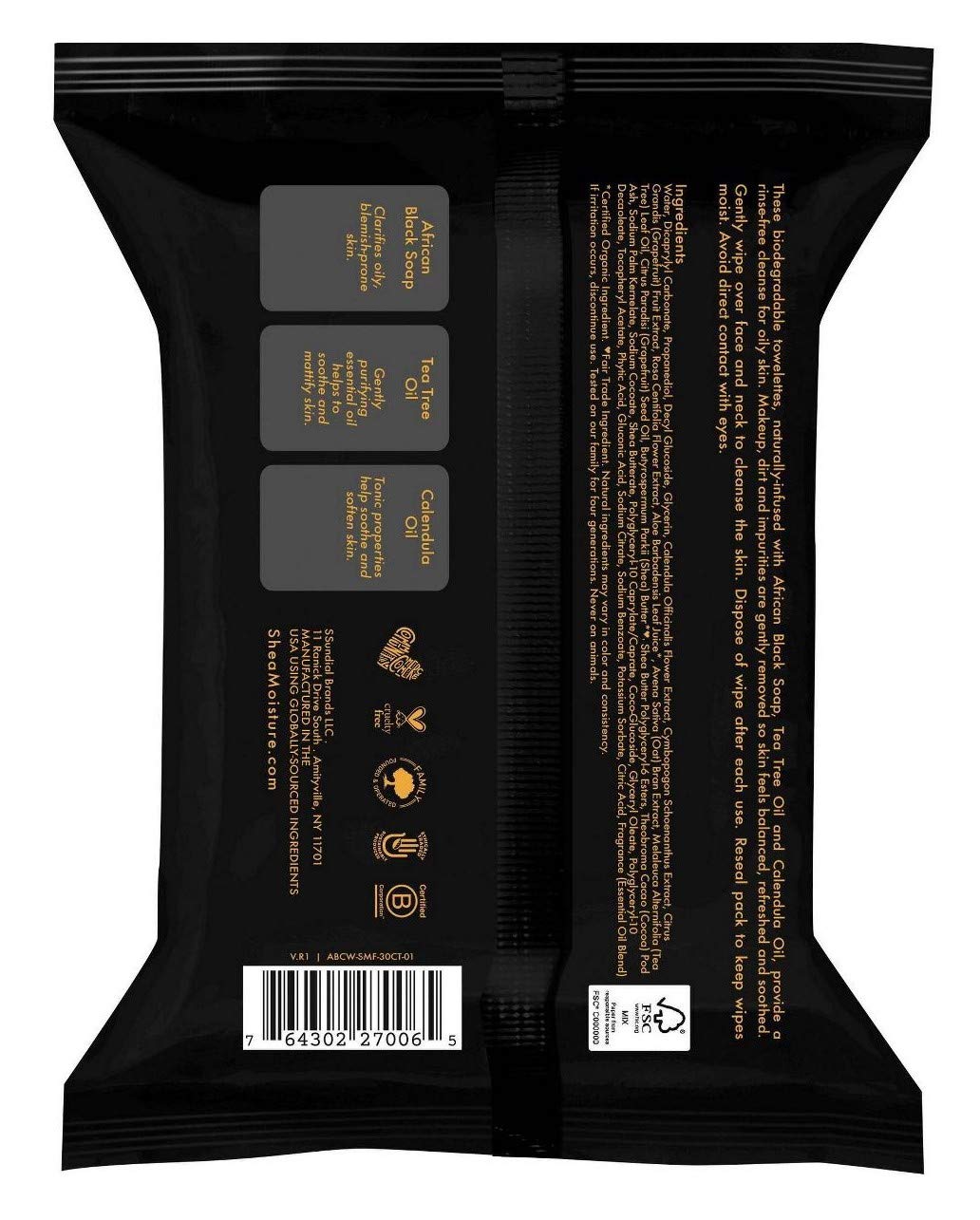 Lingettes visage SheaMoisture arbre à thé frais pour démaquillage sans rinçage