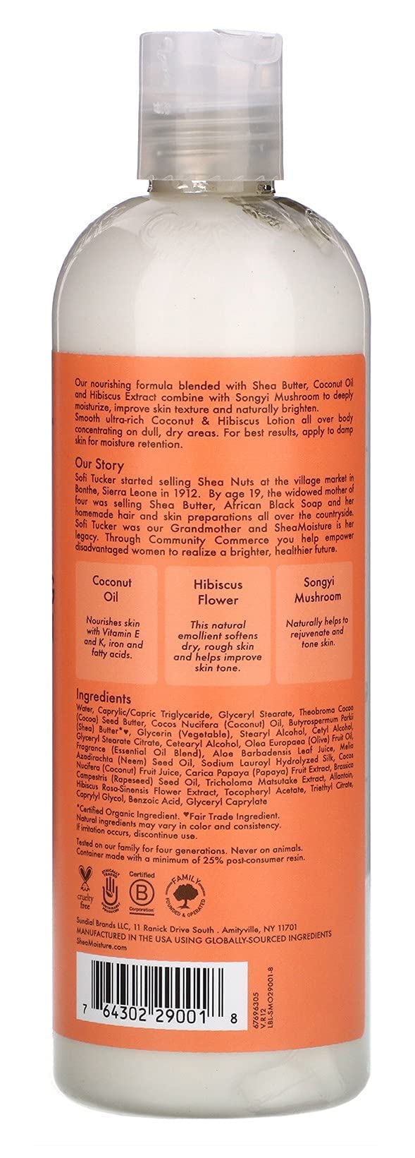 Texture soyeuse de la lotion Coco Hibiscus, enrichie en beurre de karité pour peau nourrie.