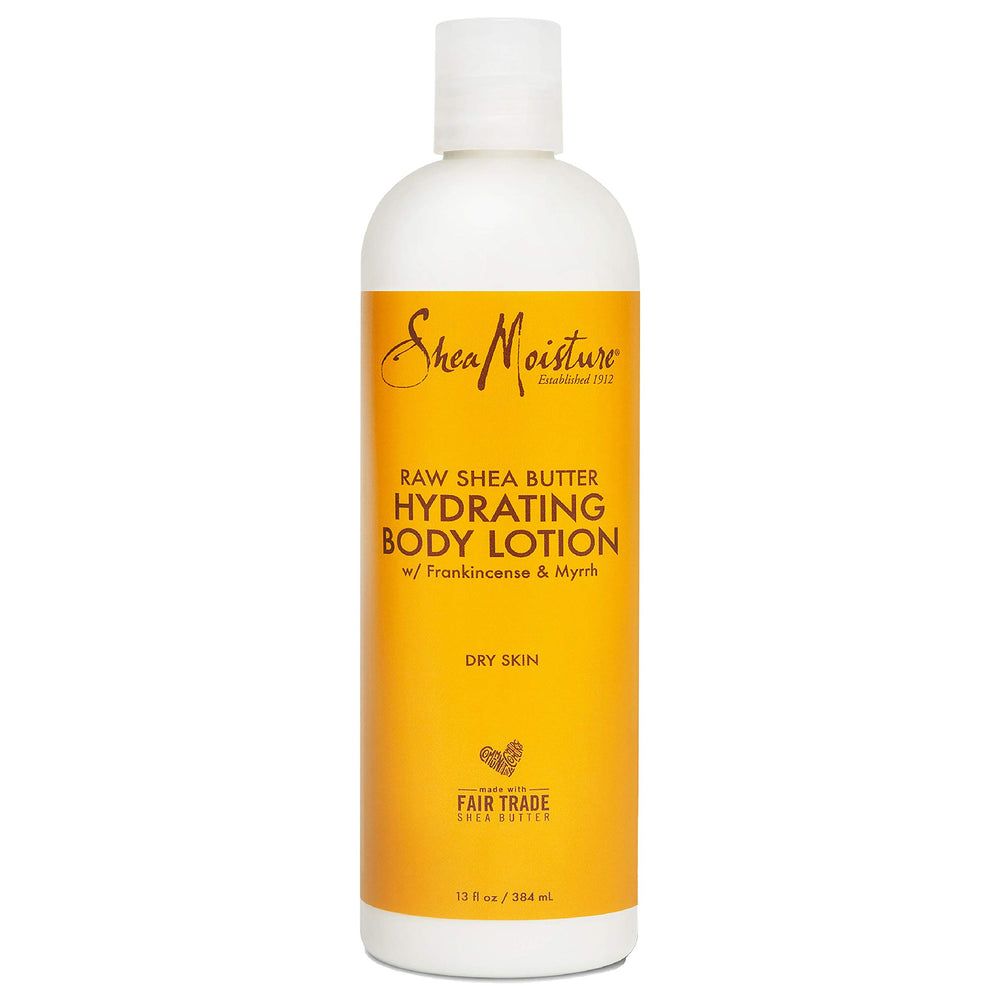 Lotion corporelle SheaMoisture en bouteille, hydratation profonde pour peau sèche.