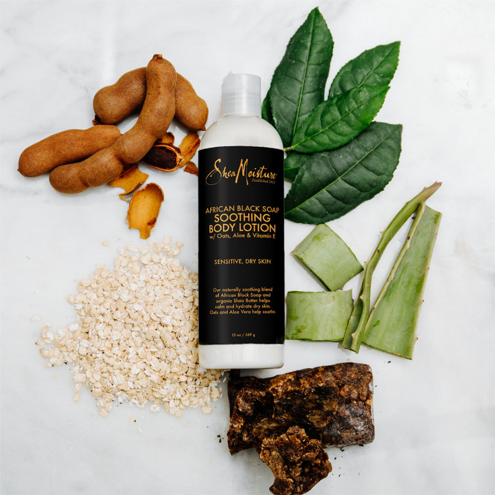 Rituel de soin SheaMoisture, peau plus douce et nourrie.