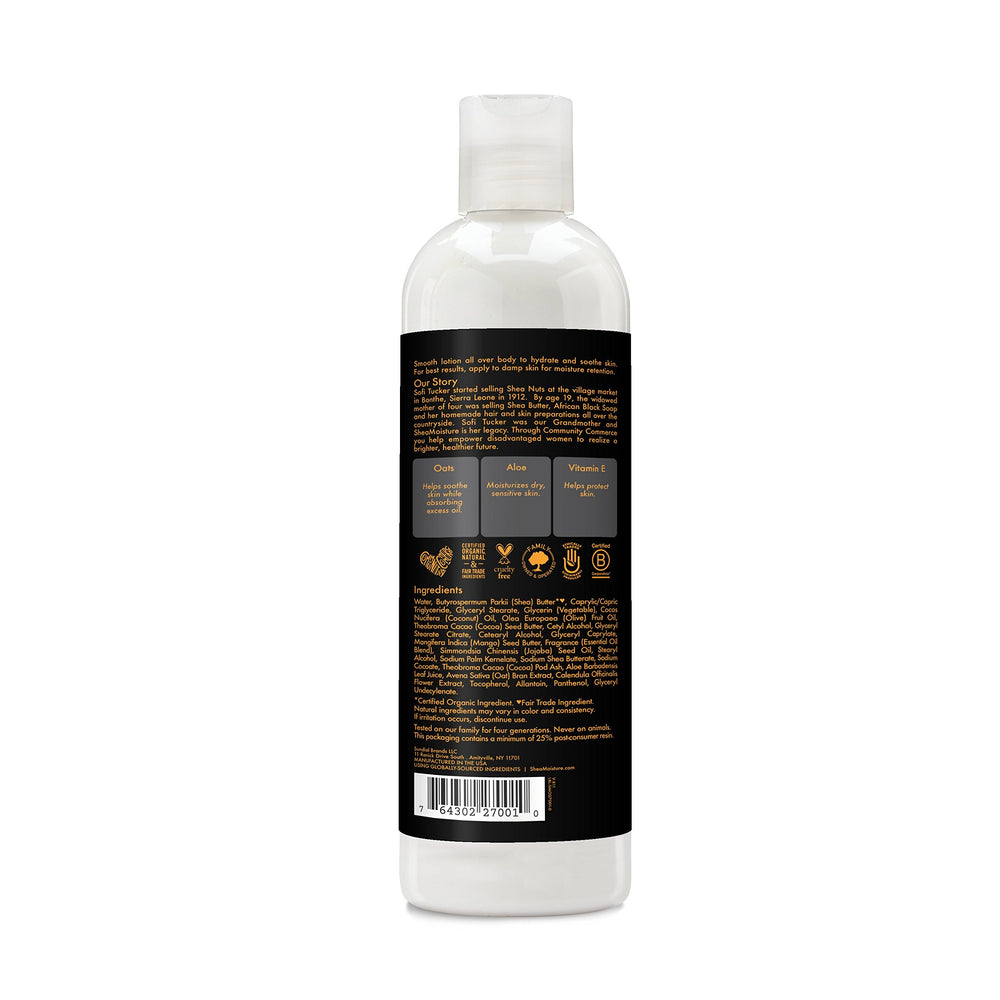 SheaMoisture lotion en bouteille, usage quotidien pour peau sèche et confortable.