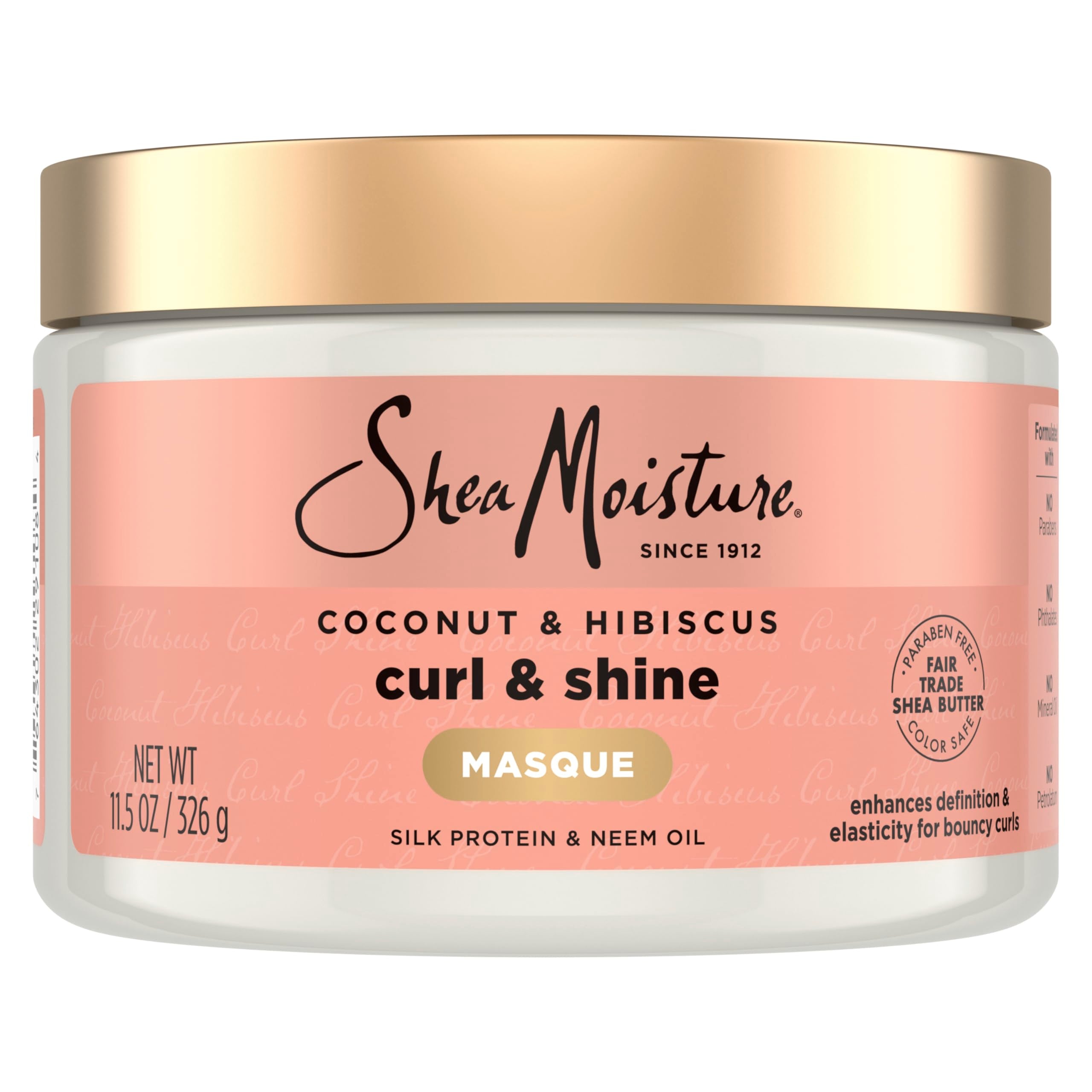 Masque cheveux coco hibiscus de SheaMoisture pour hydrater et redéfinir les boucles.