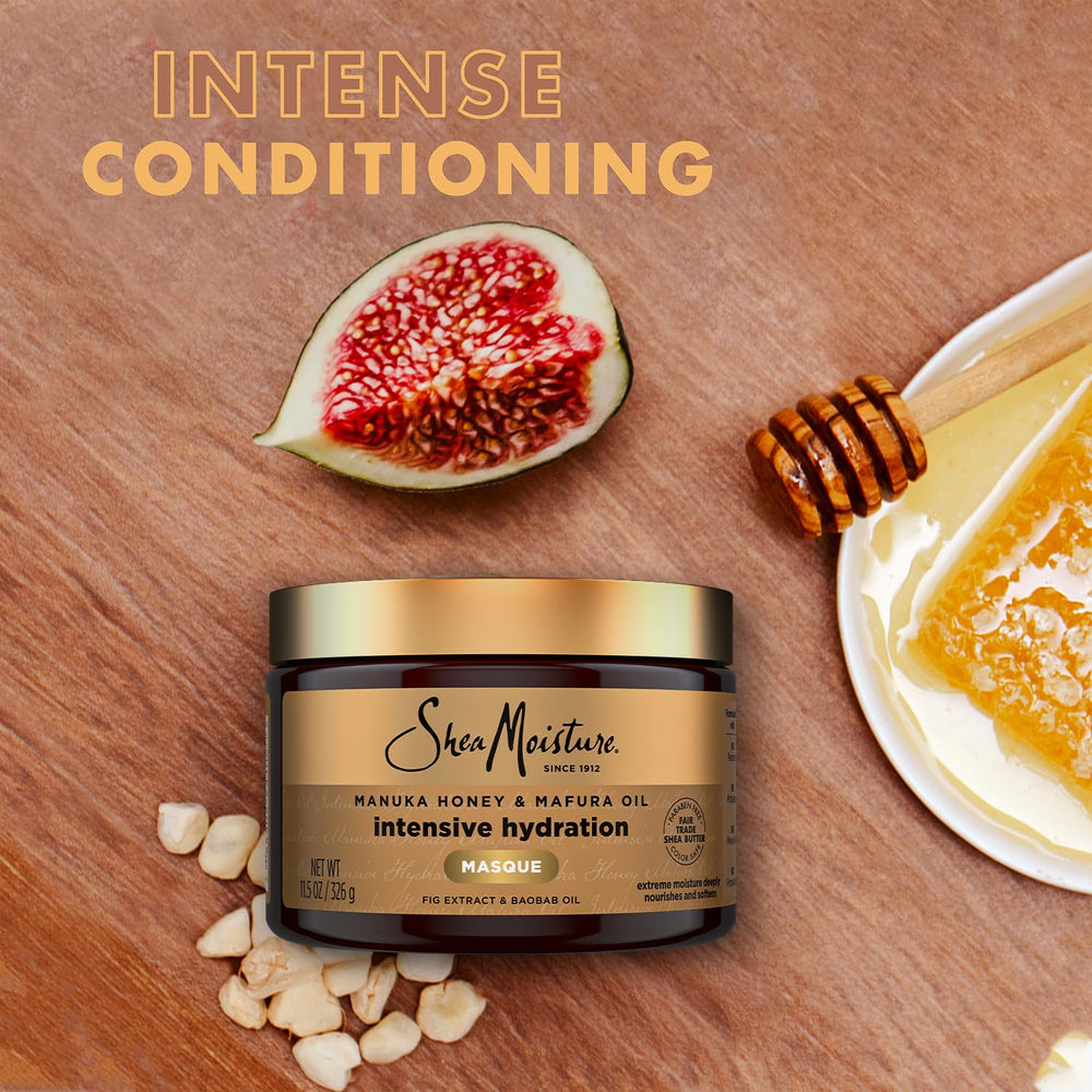Massage des cheveux SheaMoisture Manuka Honey Mafura pour démêlage et douceur.
