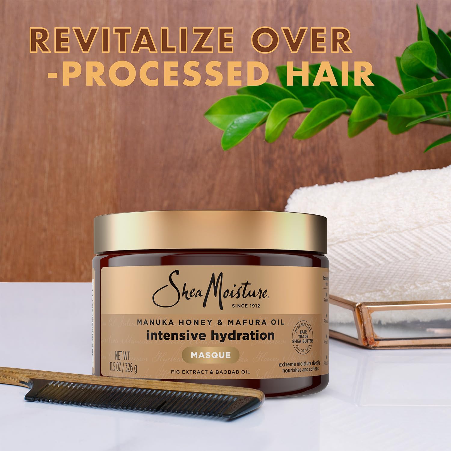 Texture crème douce du masque SheaMoisture Manuka Honey Mafura enveloppant les longueurs.