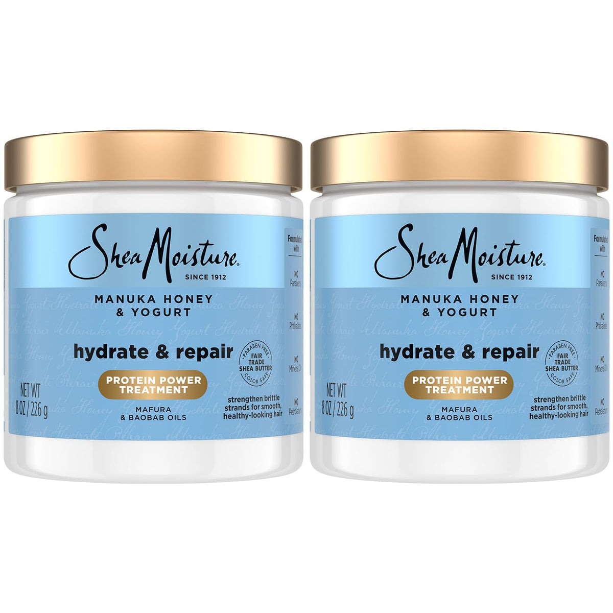 SheaMoisture Masque Cheveux Manuka Honey et Yaourt – emballage clair, hydratation en profondeur