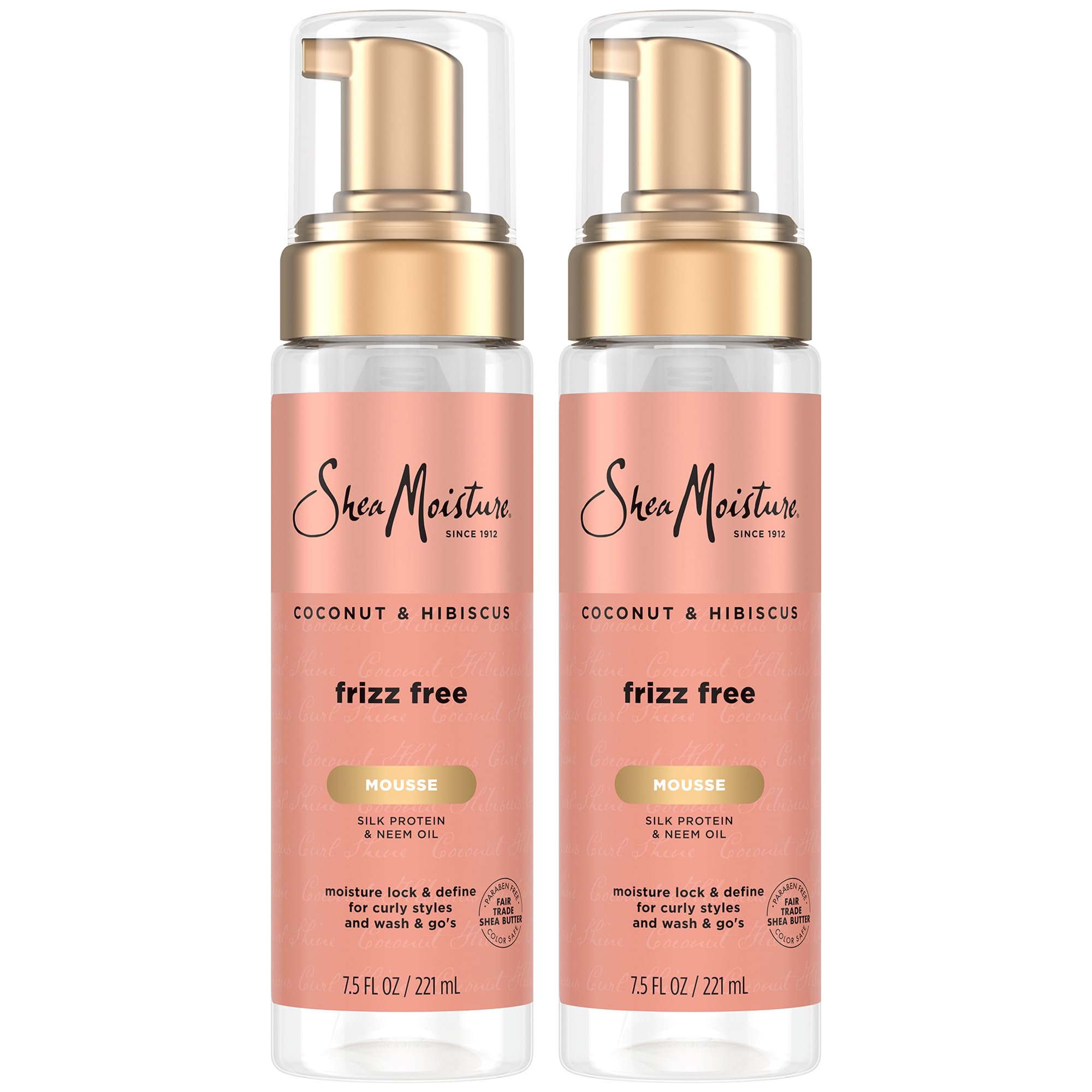 SheaMoisture Mousse Boucles Noix de Coco Hibiscus, pack 2×7,5 onces, pratique pour voyages.