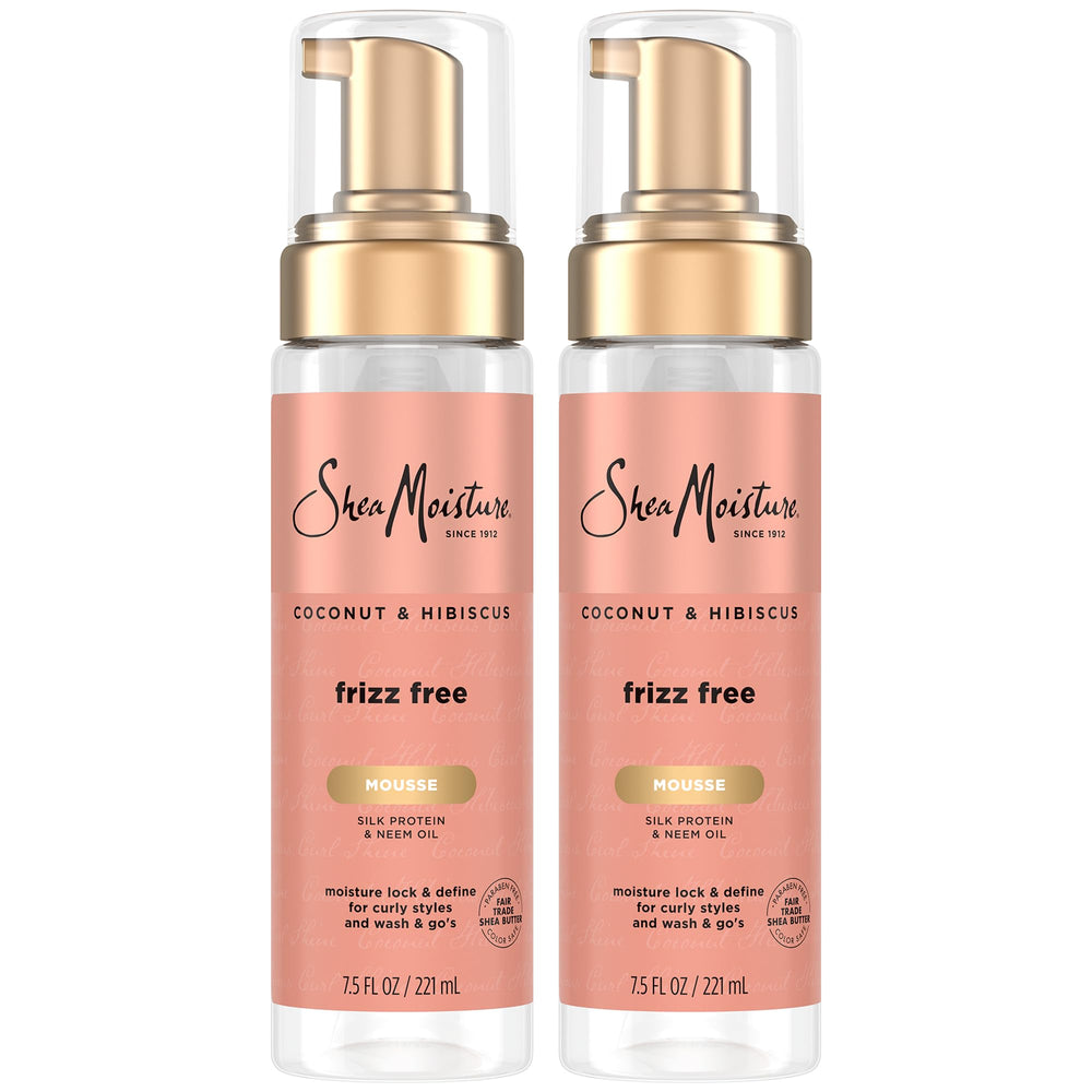 SheaMoisture Mousse Boucles Noix de Coco Hibiscus, pack 2×7,5 onces, pratique pour voyages.