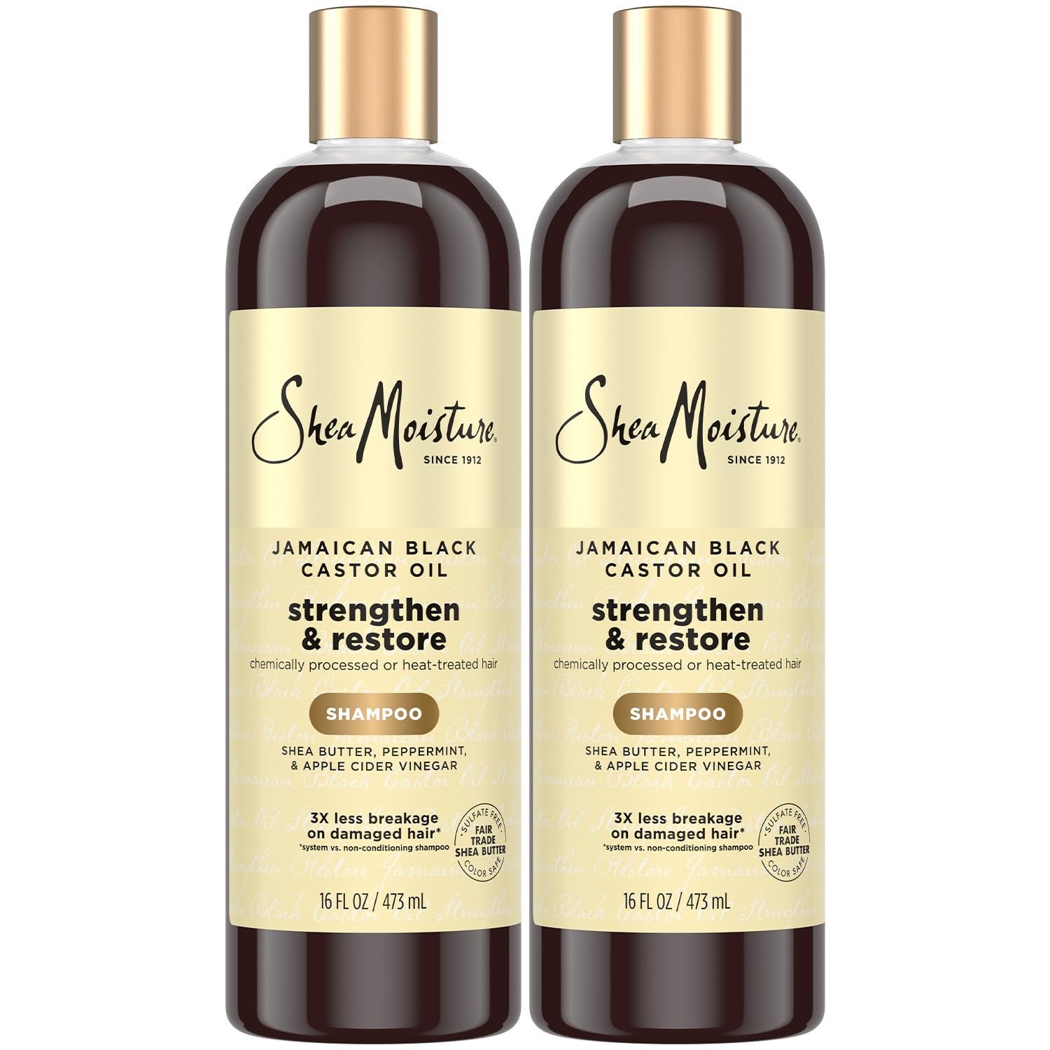 Pack SheaMoisture 2×473 ml, idéal pour cheveux propres et hydratés.
