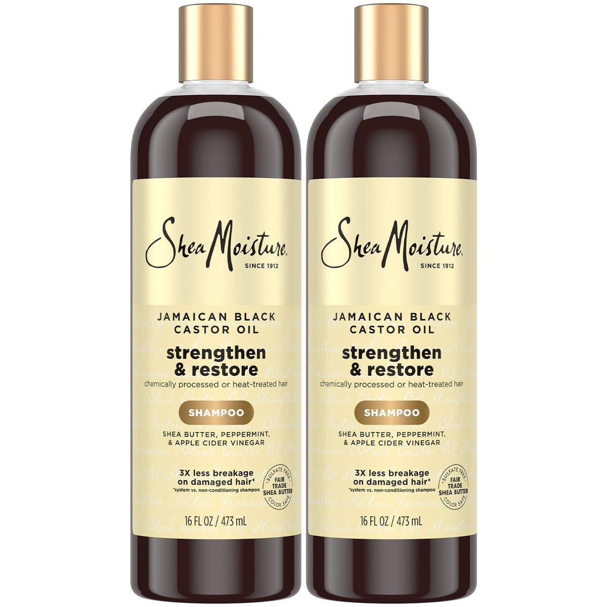 Pack SheaMoisture 2×473 ml, idéal pour cheveux propres et hydratés.