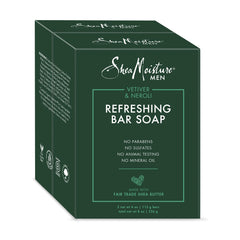 Savon SheaMoisture pour homme Vetiver et Neroli, nettoyage rafraîchissant et hydratant.