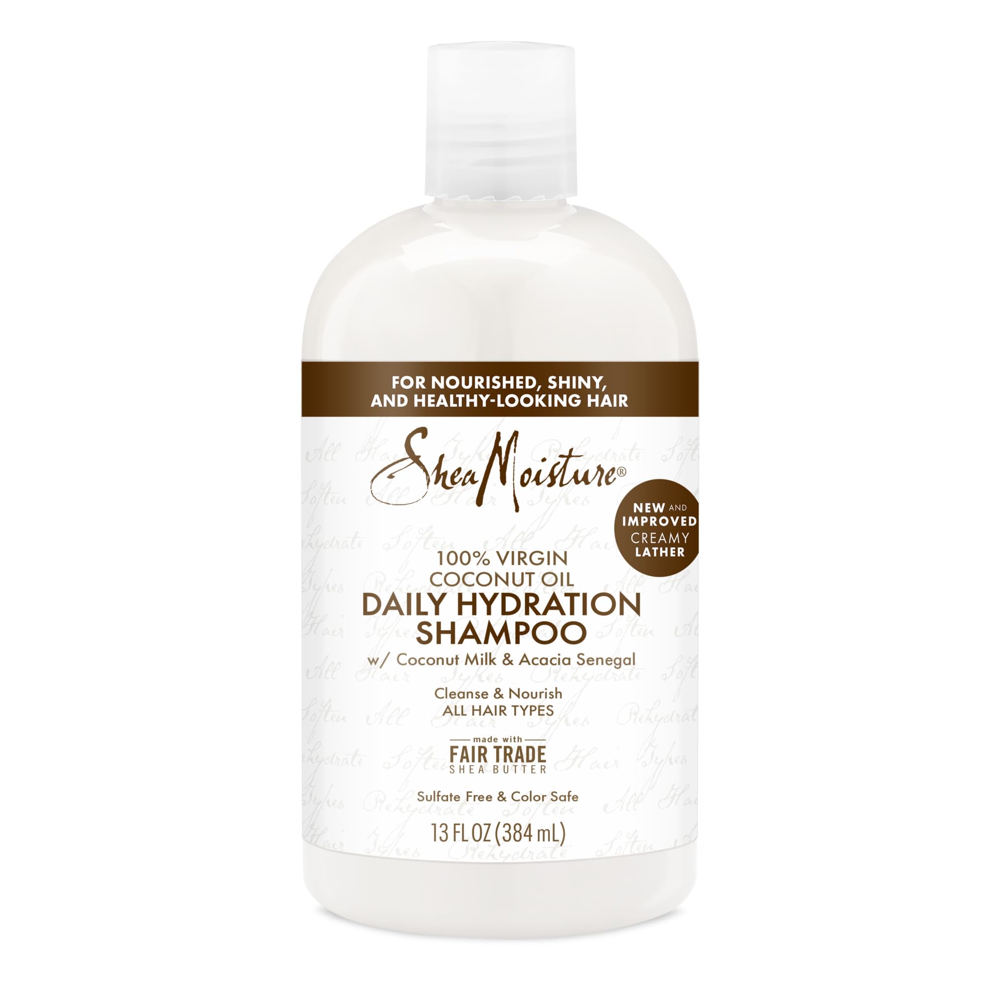 Shampooing SheaMoisture en bouteille: hydratation légère pour tous types de cheveux.