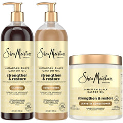 Shampooing SheaMoisture en flacon: renforce les cheveux et offre brillance naturelle.