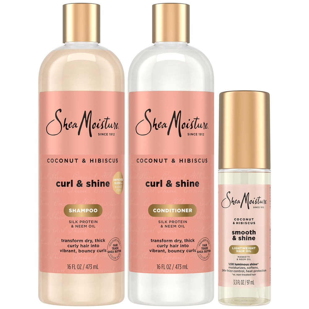 Shampooing SheaMoisture Coco Hibiscus, bouteille visible, douceur et définition pour les boucles.